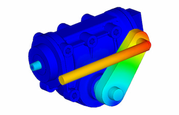 ukázka oblasti použití simulace - Pevnostní analýza skříne s ozubeným hřebenem, excentrem a hydraulikou